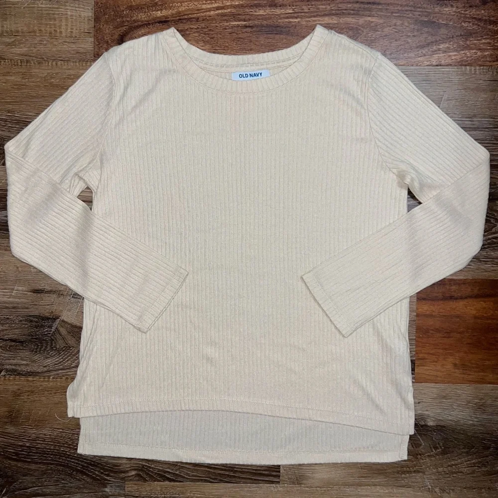 Old Navy Girls Hi-Lo Hem Long Sleeve Tops - Black/Ecru, Size XL (14-16)